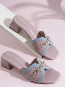 summer dress sandals pink and blue block heels, Leather Type - Napa, Upper Pattern - Embellished, Metallic Band, Colorblock